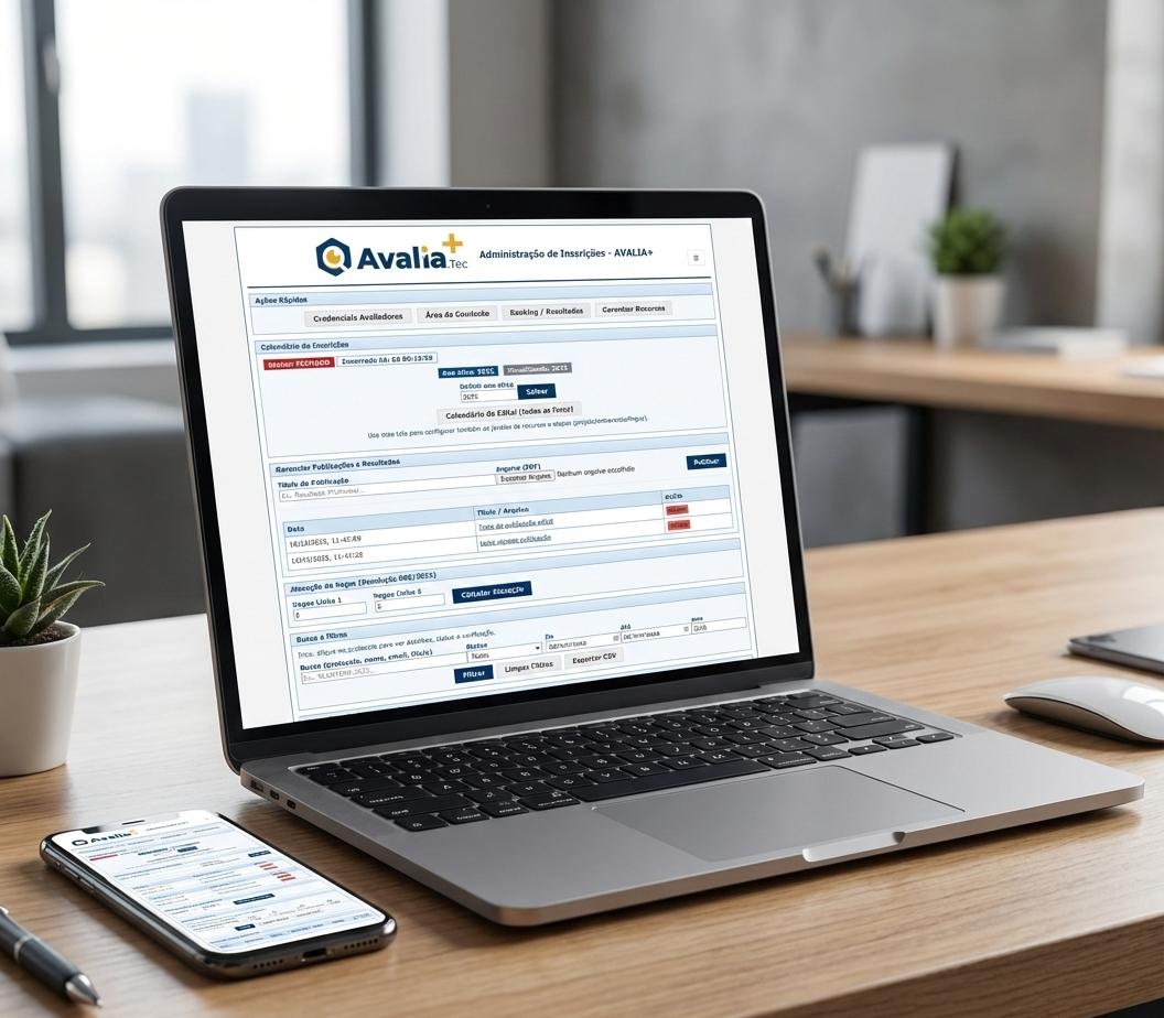 Dashboard do Avalia+TEC em múltiplos dispositivos